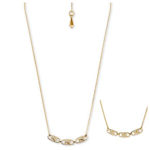 NWT~MICHALE KORS~Gold-Tone Pavé Link Necklace - Picture 2 of 8